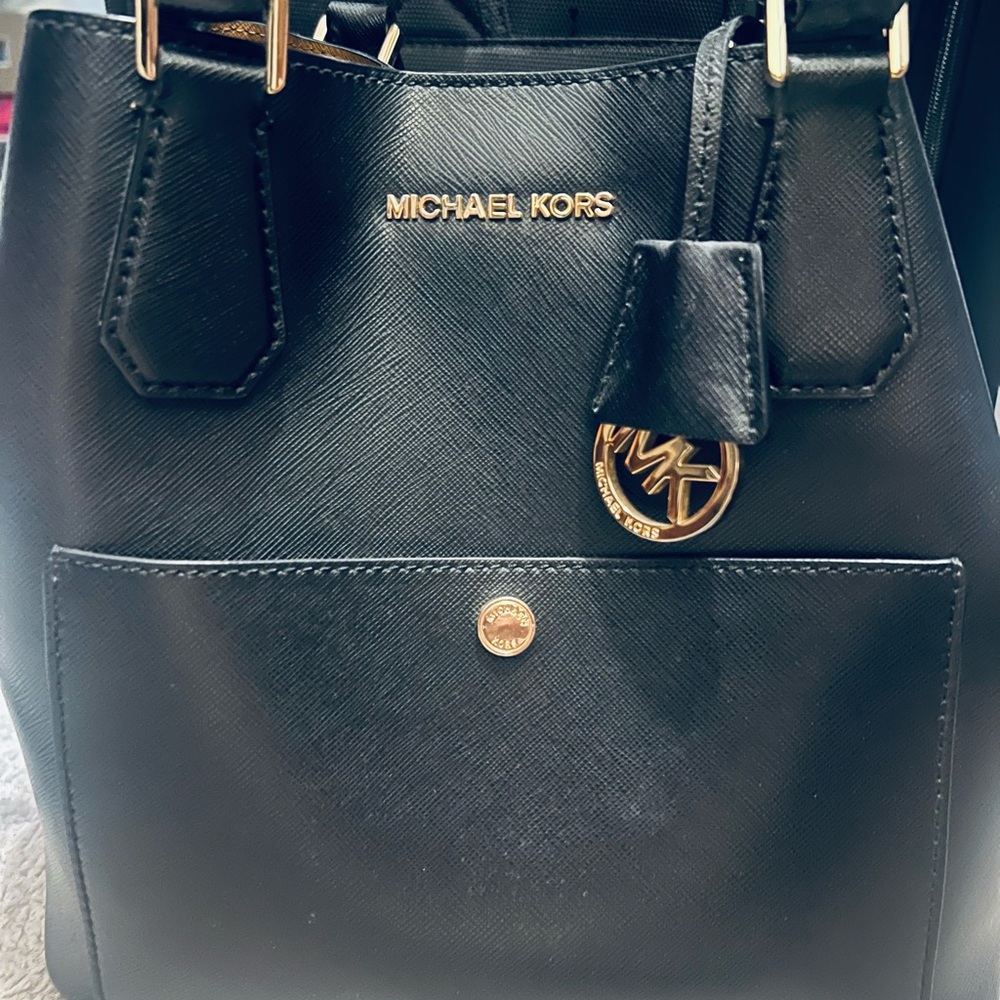 Michael Kors Black Shoulder Bag with Gold Accents